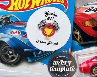 Hot Wheels Valentine or Birthday Party Favor Sticker Template for Boys, "You’re #1” Racing Non-Candy Toy Car Label