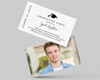 Graduation Party Invitation Insert with Photo Template, Printable 2024 Grad Party Picture Invite Enclosure, Boy Girl, Download Digital File