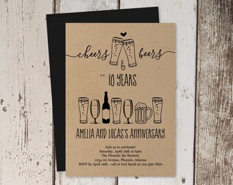 Cheers & Beers Anniversary Party Invitation Template, Brewery Invite Instant Download Digital File, Kraft Paper, 10th 10 20th 20 25th Year