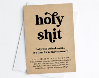 Funny Couple's Baby Shower Invitation Template, Printable Fun Gender Reveal Party, Holy Shit Neutral Invite Evite Coed Download Digital File