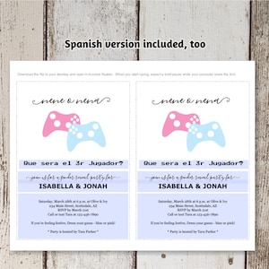 Videogames Gender Reveal Uitnodiging Download - Speler 3 Hij of Zij Game Controllers - Afdrukbare sjabloon - Instant Digitaal Bestand - 5x7 afbeelding 3