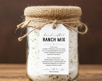 Homemade Ranch Mix Gift Tag Template - Includes Instructions to Make Dip and Dressing from Seasoning, Editable PDF Download