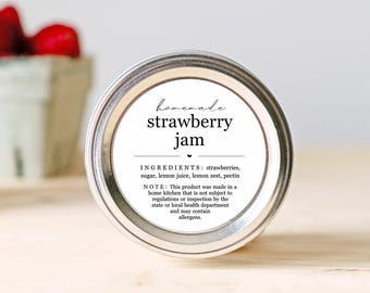 Jam Canning Label Template with Cottage Food Law & Ingredients - Printable Round Mason Jar Homemade Food Sticker, Avery, Download File PDF