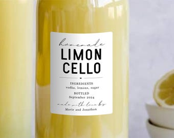 Homemade Limoncello Label - Set of 15 Personalized Gift Stickers - Water & Oil Resistant