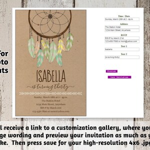 Dream Catcher Invitation Feather Dreamcatcher Birthday Party Printable ...