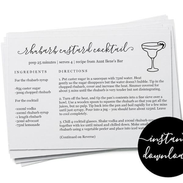 Drink Recipe Cards - Etsy