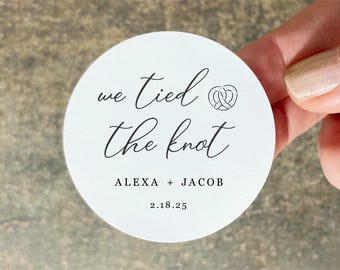 We Tied the Knot Wedding Sticker Template - Wedding Pretzel Thank You Favor Label Sticker / Tag, Round Printable Seal, Digital File Download