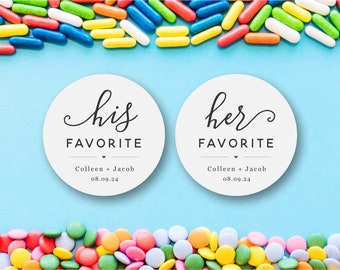 His and Her Favorite Sticker Template, Printable 2" Round Wedding / Bridal Shower Favor Labels or Tags for Candy, Snacks, etc, Download File