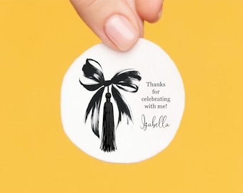 Black Bow Graduation Favor Sticker Template, 2" Round Coquette Gift Label (Digital Download PDF)