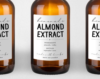 Homemade Almond Extract Label Template - Printable Gift Sticker, Personalize Custom Editable PDF Digital File Instant Download DIY