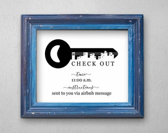 Check Out Time Sign Printable Template - AirBNB Hotel Room Print - PDF Instant Download Digital File - Cardstock Kraft Paper - 8x10 5x7 4x6