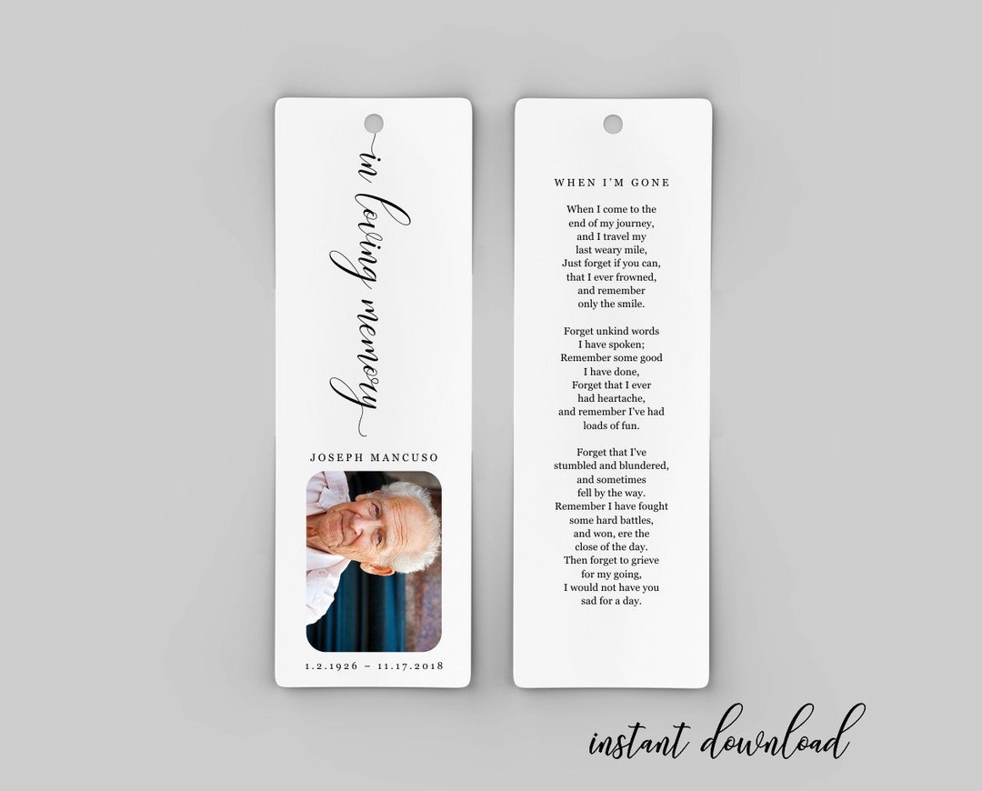 Funeral Bookmark Template Printable Memorial Bookmark Personalized