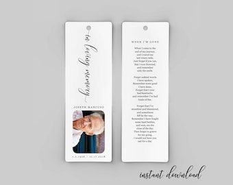 Funeral Bookmark Template - Printable Memorial Bookmark - Personalized / Customized Photo Bookmark Gift / Favor - Instant Download File PDF