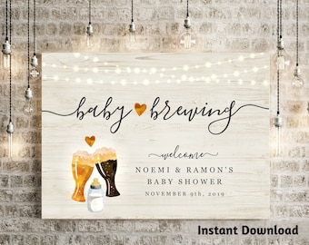 A Baby is Brewing Baby Shower Welcome Sign Printable Template, Beer & Baby Bottle Toast Brewery Poster DIY PDF Instant Download Digital File