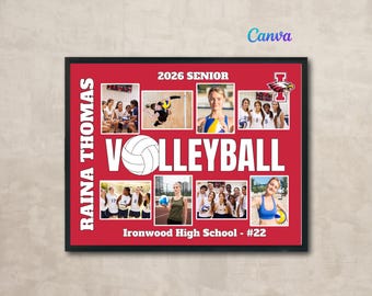 Volleyball Senior Night Collage Canva Template, 11x14 Print, Add Photos, Text & School Logo, Wall Art Poster Gift, Instant Download