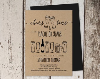 Bachelor Party Invitation Template, Printable Cheers & Beers to the Bachelor Years Invite, Evite, Instant Download Digital File Editable PDF