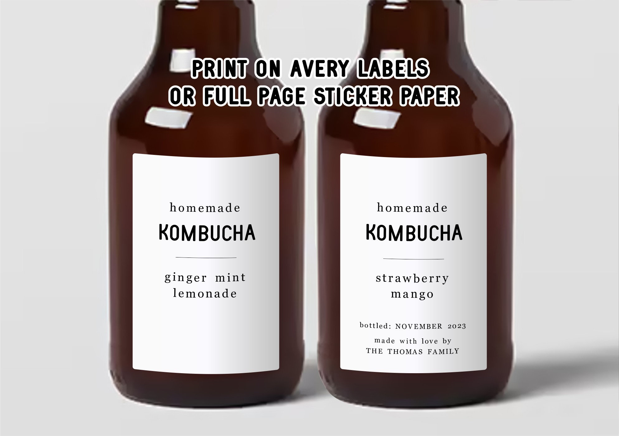 Homemade Kombucha Label Template Printable Kombucha Bottle Gift