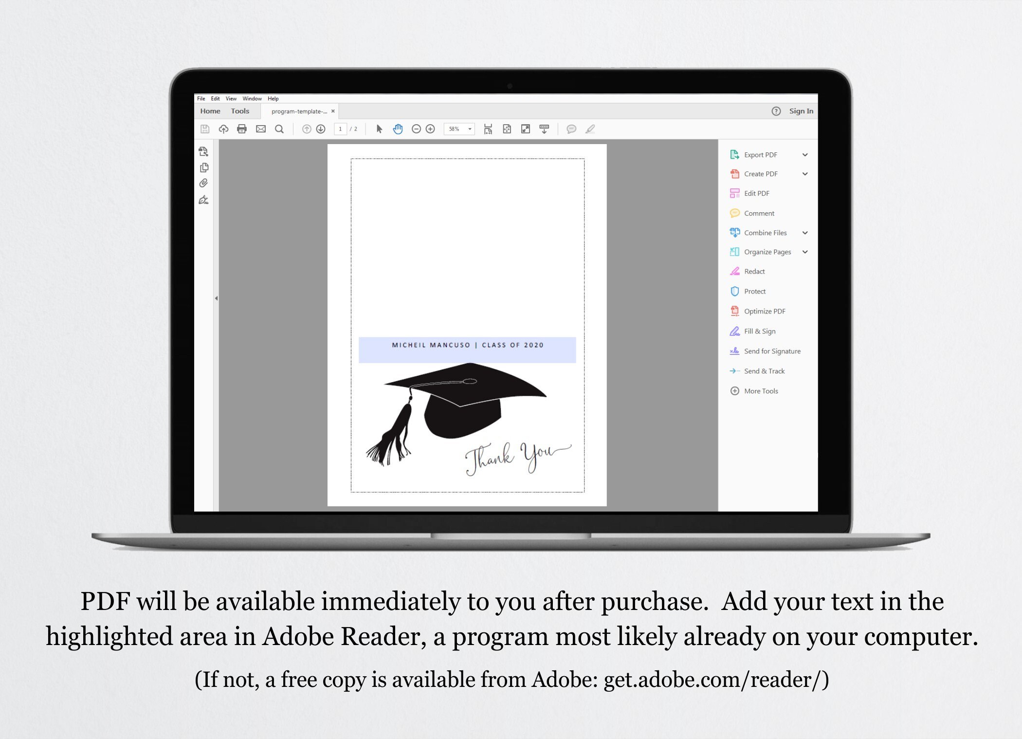 graduation thank you card template printable women men