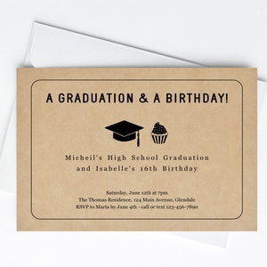 Modèle d'Invitation à une fête conjointe pour l'obtention du diplôme d'anniversaire, imprimable Kraft High School couleur collège 8e année 18e fichier numérique à téléchargement immédiat