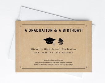 Graduation Birthday Joint Party Invitation Template, Printable Kraft High School Color College 8th Grade 18th Instant Download Digital File