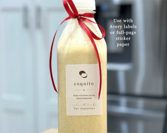 Homemade Coquito Label Template, Printable Puerto Rican Eggnog Gift Bottle Sticker, Personalize Custom Editable Digital Instant Download DIY