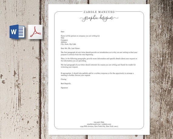 professional letterhead template for word and pdf custom etsy