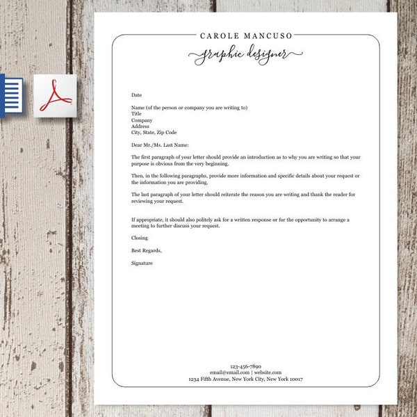 Professional Letterhead Template for Word and PDF, Custom Business or Personal Stationary, Simple and Easy Design, Personalized Letters, DIY