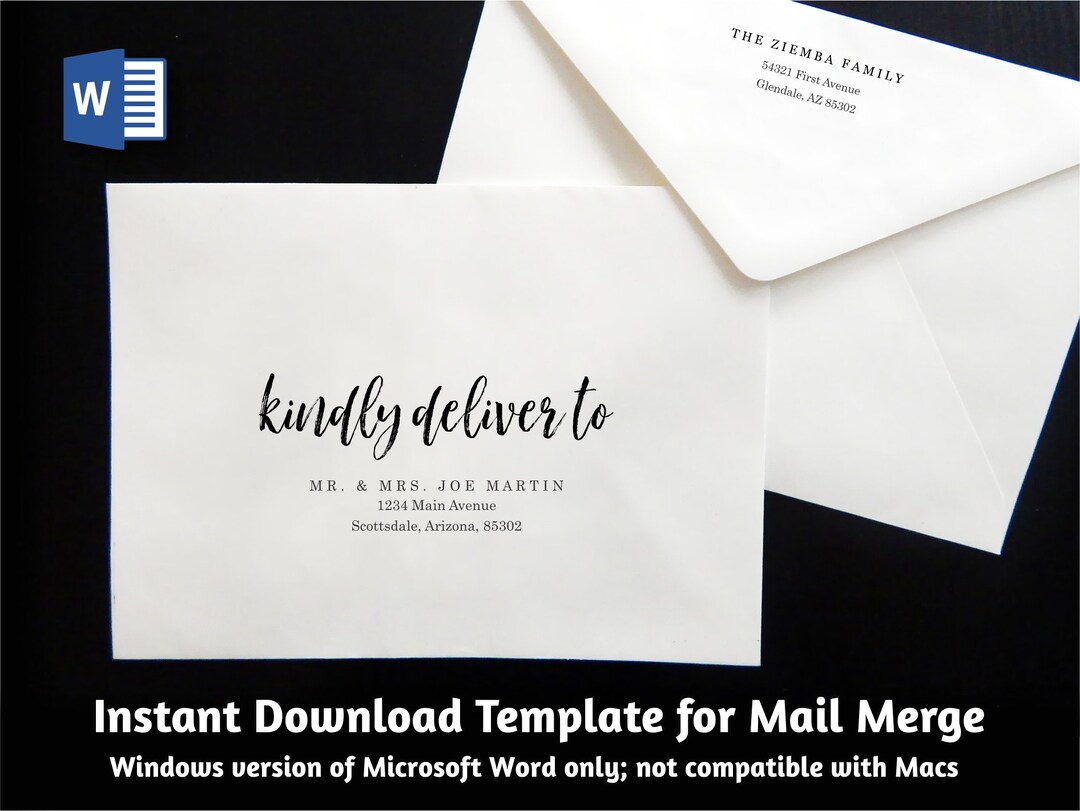 Wedding Address Envelope Template for Microsoft Word Mail - Etsy
