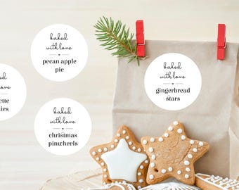 Baked with Love Gift Label Template, Printable Homemade Food Cookie Bread Cake Pie Round Sticker, Personalize Editable Digital File Download