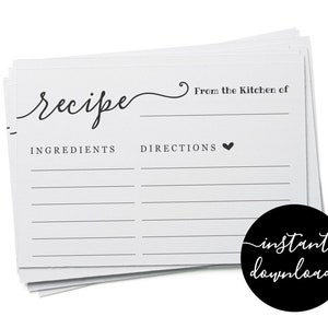 Plantilla imprimible de tarjeta de receta para despedida de soltera - Inserción / recinto de invitación - Archivo digital DIY Descarga instantánea PDF - Papel Kraft