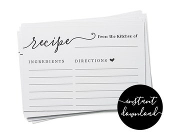 Recipe Card Printable Template for Bridal Shower - Invitation Insert / Enclosure - DIY Digital File Instant Download PDF - Kraft Paper