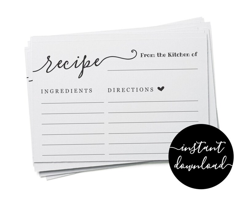 Recipe Card Printable Template for Bridal Shower  Invitation image 1