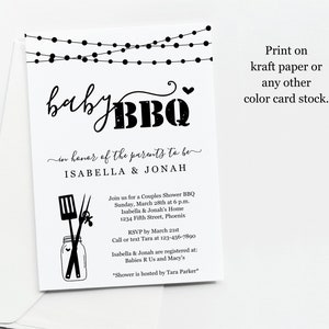 Baby BBQ Invitation Template, Printable Couple Baby Q Barbeque Shower, Rustic Mason Jar Kraft Paper, Instant Download PDF File, BabyQ Invite image 3