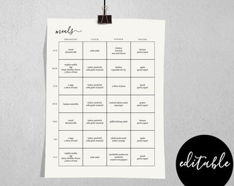 Editable Meal Planner & Grocery / Shopping / Food List Template, Printable Weekly Planner Notebook Insert, Instant Download Digital File PDF