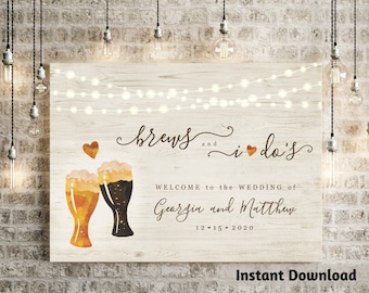 Beer Toast Welcome Sign Printable Template - Brews and I dos Wedding, Brews Before I do Shower Poster DIY PDF Instant Download Digital File