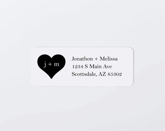 Wedding Address Label Template, Printable Return Address Envelope Label, Avery 1 x 2-5/8" Initial Monogram in Heart, Download File Editable