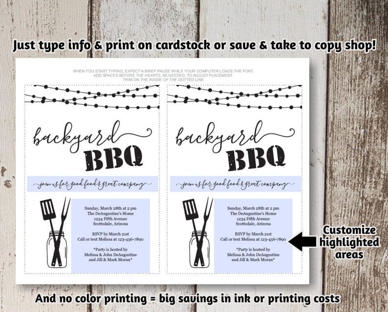 Printable Backyard BBQ Invitation Template Barbeque Party, Barbecue Rustic Mason Jar, Kraft Paper Instant Download Digital File PDF image 3