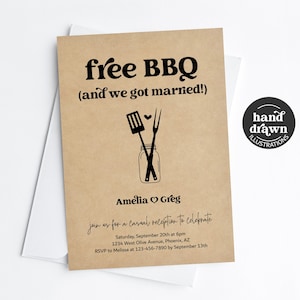 Modello di invito divertente solo per ricevimento barbecue, ricevimento di nozze divertente stampabile Invito barbecue gratuito Evite Scarica file digitale Kraft