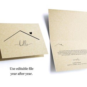 Bearbeitbare Makler Hallo Grußkarte Vorlage, Printable Home Just to Say Hallo Makler Note, Gefaltete Notecard, Sofortiger Download Datei