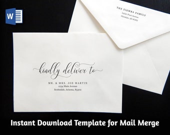 Wedding Address Envelope Template for Microsoft Word Mail Merge - Printable Modern Script Instant Download Digital File A7 - Christmas