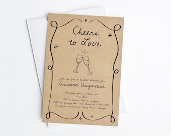 Cheers to Love Invitation Template, Printable Hand Drawn Wine Champagne Bridal Shower, Couple Shower, Engagement Party, Rehearsal Dinner