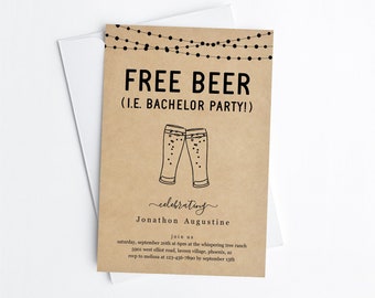 Funny Bachelor Party Invitation Template, Printable Free Beer Invite Evite, Digital File Instant Download