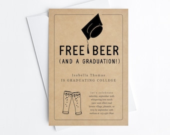 Free Beer Funny 2025 Graduation Party Invitation Template, Fun Printable Brewery Invite Evite Women Men College Grad Download Digital File