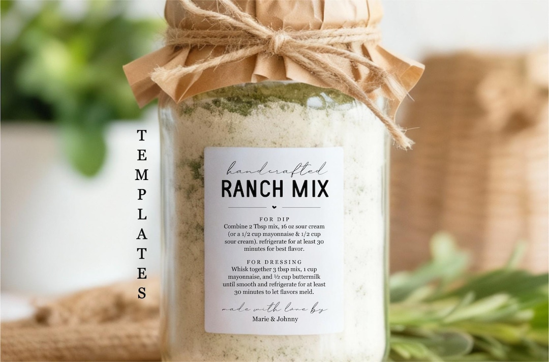 Homemade Ranch Mix Gift Label Template - Sticker Includes Instructions ...