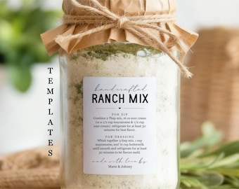 Homemade Ranch Mix Gift Label Template - Sticker Includes Instructions to Make Dip and Dressing from Seasoning, Editable PDF Download