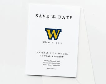 Class Reunion Save the Date Card with Logo Template, High School or College, Any Year, Printable Invitation, Instant Download Digital File