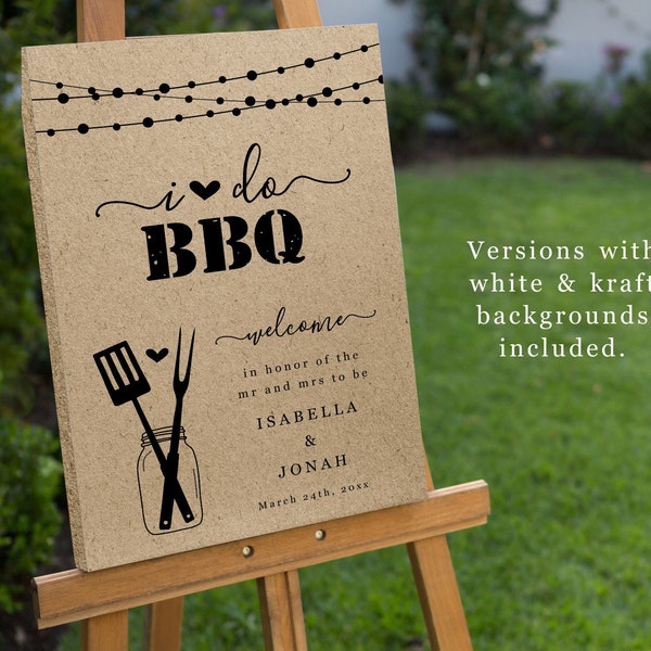 I Do BBQ Welcome Sign Template - Printable Couple Wedding / Bridal Shower, Engagement Party, Rehearsal Dinner Poster Decor, Instant Download