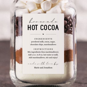 Hot Cocoa Mix Label Template - Printable Homemade Hot Chocolate Gift Sticker, Personalize Custom Editable Digital File Instant Download PDF