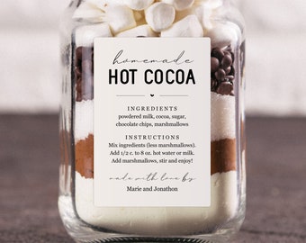 Hot Cocoa Mix Label Template - Printable Homemade Hot Chocolate Gift Sticker, Personalize Custom Editable Digital File Instant Download PDF