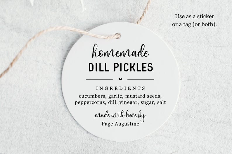 Homemade Pickle Sign Dill Pickle Label Template - Printable Homemade Mason Jar Gift Favor ...